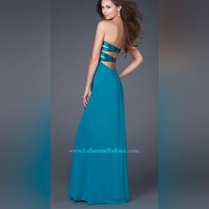 La Femme Teal Strapless Gown